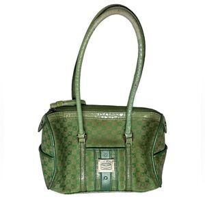 Vintage 80’s Liz Claiborne Small Green Purse Shoulder Handbag Monogram Print